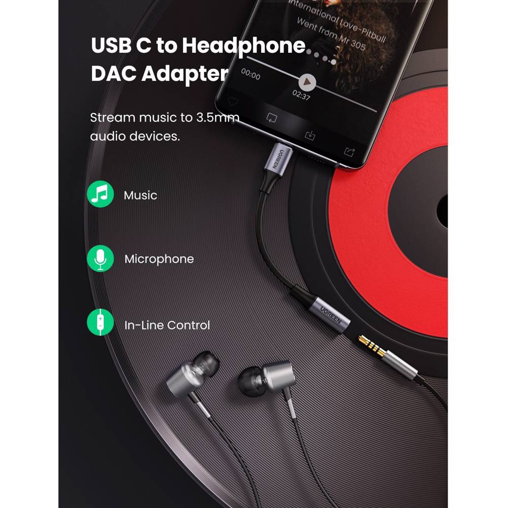აუდიო ადაპტერი UGREEN 80154, Type-C to Aux 3.5mm Female Audio Adapter, 10cm, Space Gray - Image 2