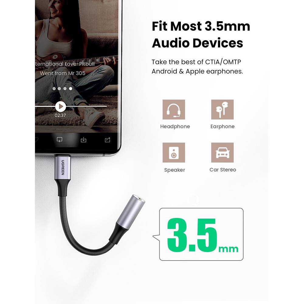 აუდიო ადაპტერი UGREEN 80154, Type-C to Aux 3.5mm Female Audio Adapter, 10cm, Space Gray - Image 4
