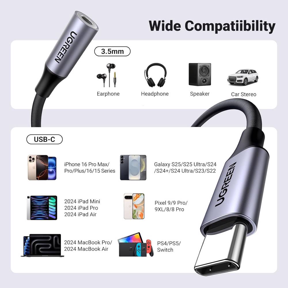 აუდიო ადაპტერი UGREEN 80154, Type-C to Aux 3.5mm Female Audio Adapter, 10cm, Space Gray - Image 9