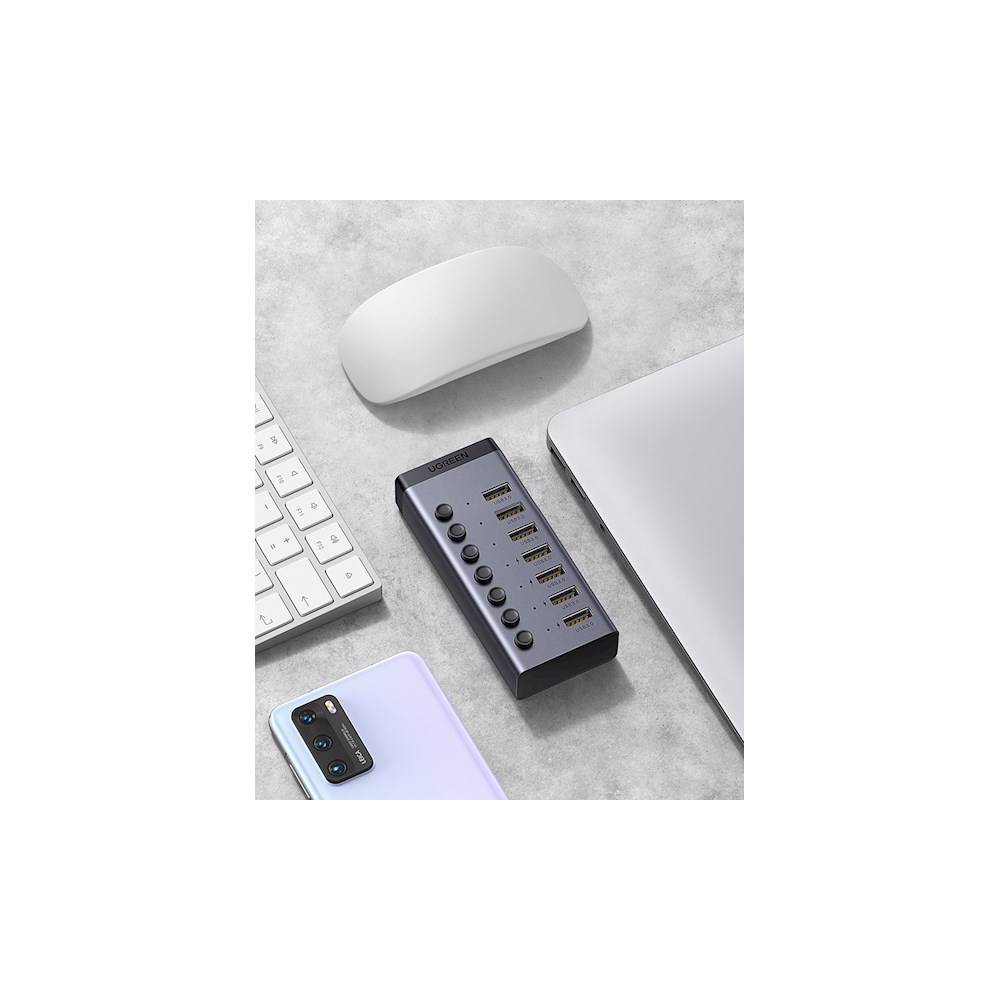 USB ჰაბი UGREEN CM481 (90307) USB 3.0 Hub With 7 Ports USB-A 12V 2A, Gray - Image 3
