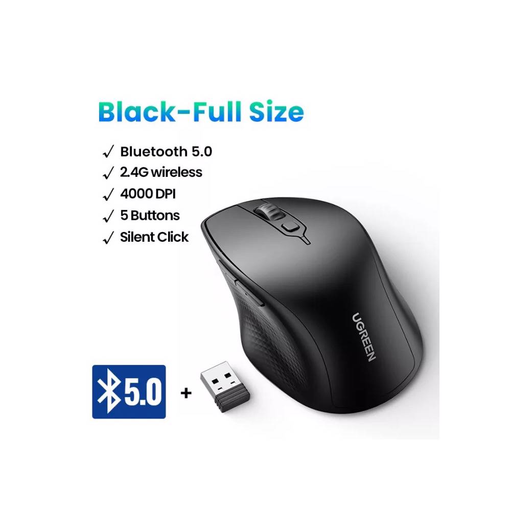 მაუსი UGREEN MU101 (90395), Ergonomic Wireless 2.4G Mouse, Bluetooth, 4000DPI, Silence Design, Black - Image 6