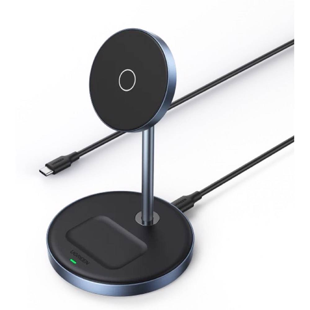 უსადენო დამტენი UGREEN CD317 (90668), 2-in-1 MagSafe Magnetic Wireless Charger, Black/Blue - Image 5