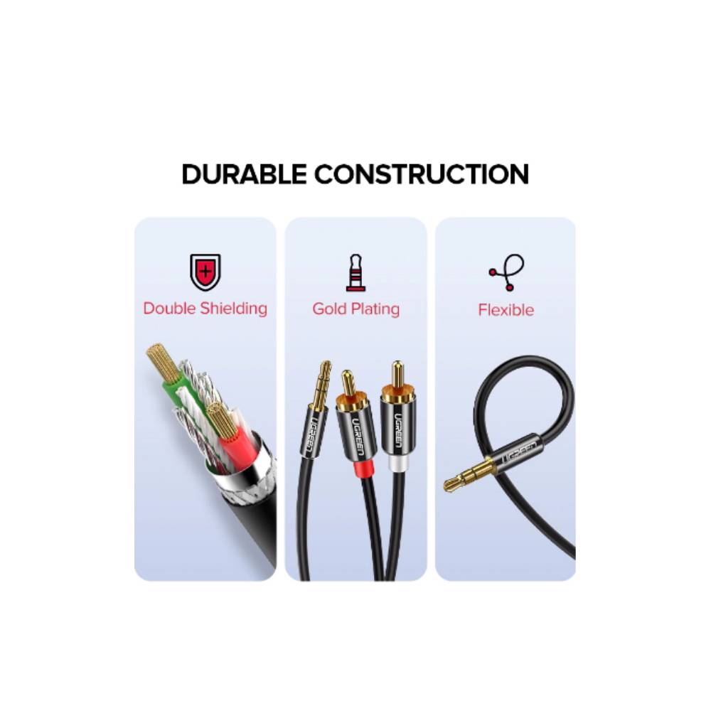 აუდიო კაბელი UGREEN AV116 (10590), 3.5mm Male To 2Rca Male Cable, 3m, Black - Image 3