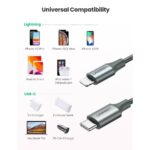 USB კაბელი UGREEN US304 (80564), 87W, MFi, Type-C to Lightning, 1m, Midnight Green - Image 2