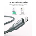USB კაბელი UGREEN US304 (80564), 87W, MFi, Type-C to Lightning, 1m, Midnight Green - Image 3