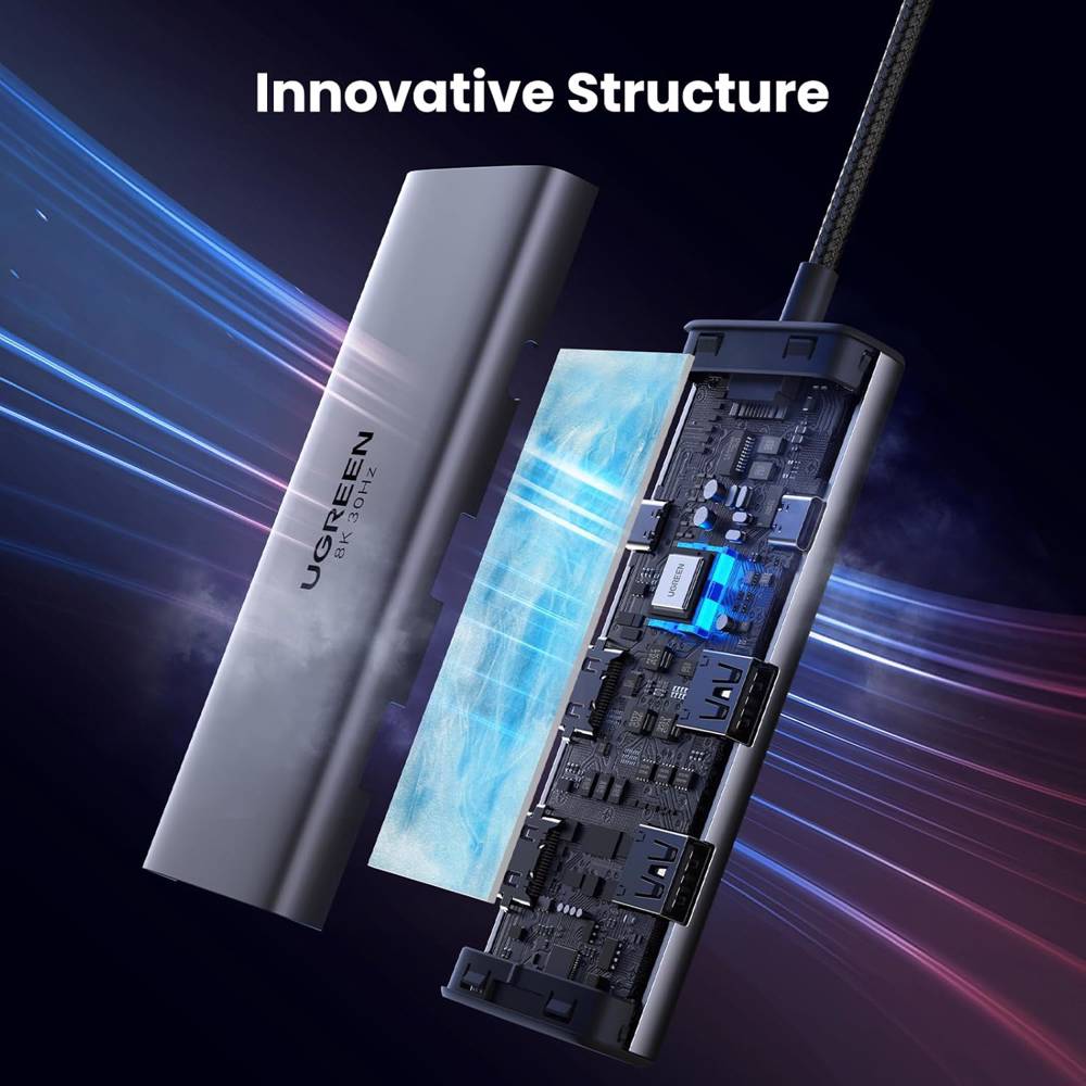 USB-C ჰაბი UGREEN CM498 (15852) Revodok 206, 2xHDMI, USB, Type-C, HUB, Grey - Image 3