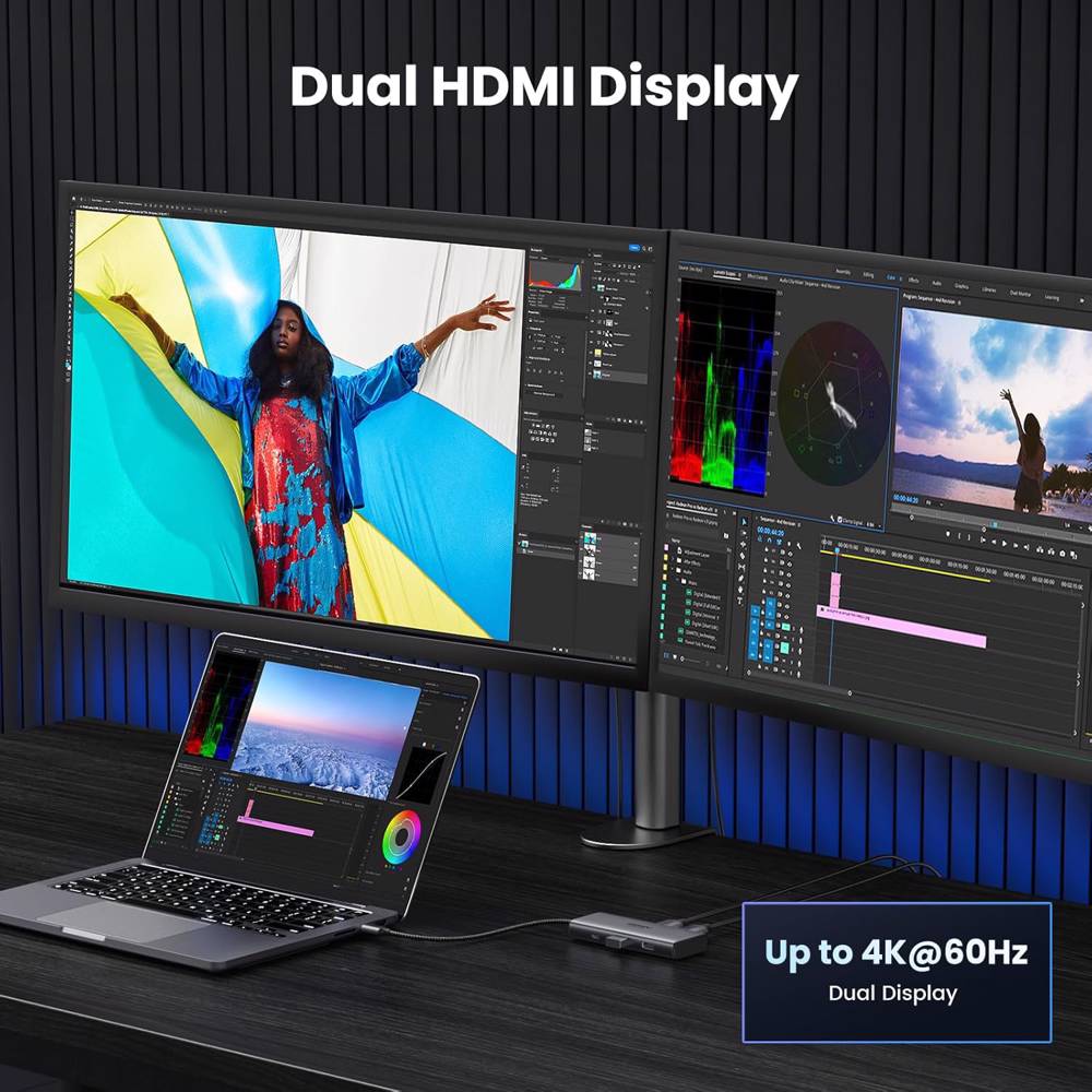 USB-C ჰაბი UGREEN CM498 (15852) Revodok 206, 2xHDMI, USB, Type-C, HUB, Grey - Image 6