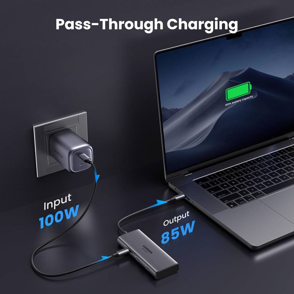 USB-C ჰაბი UGREEN CM498 (15852) Revodok 206, 2xHDMI, USB, Type-C, HUB, Grey - Image 9