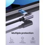 USB კაბელი UGREEN US255 (50123), 60W, Type-C to Angled Type-C Round, 1m, Grey - Image 3