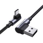 USB კაბელი UGREEN US176 (20857), 18W, USB-A to Type-C 90 Degree, 2m, Space Gray - Image 3