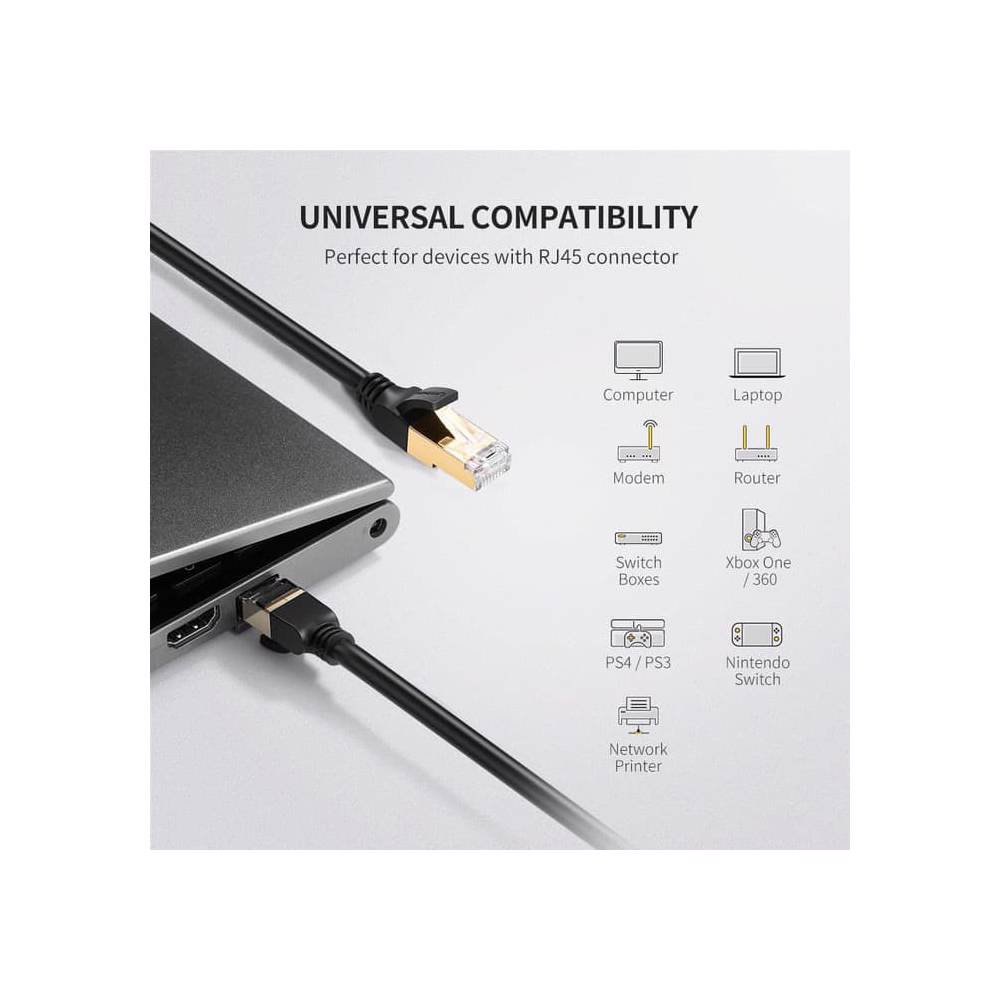 ქსელის კაბელი UGREEN NW107 (11271), Cat7 STP Ethernet Patch Cord Lan Cable, 5m, Black - Image 8