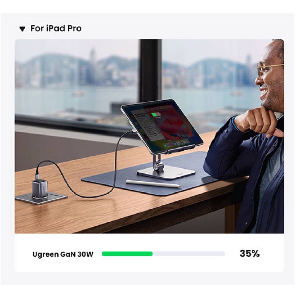 დამტენი UGREEN CD319 (25257) Nexode, 30W, Type-C with Type-c Cable 1m, GaN Fast Charger, Gray - Image 5