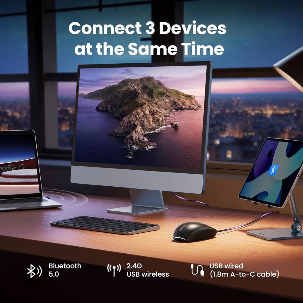 მაუსი UGREEN MU103 (90539), Wireless, 2.4GHz, Bluetooth, USB, Mouse, Black - Image 7