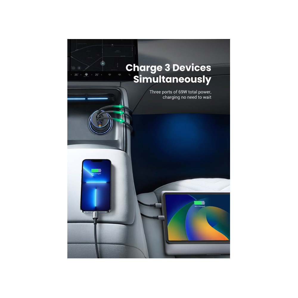 მანქანის დამტენი UGREEN EC703 (35024), 75W, Type-C, USB-A, Grey - Image 4