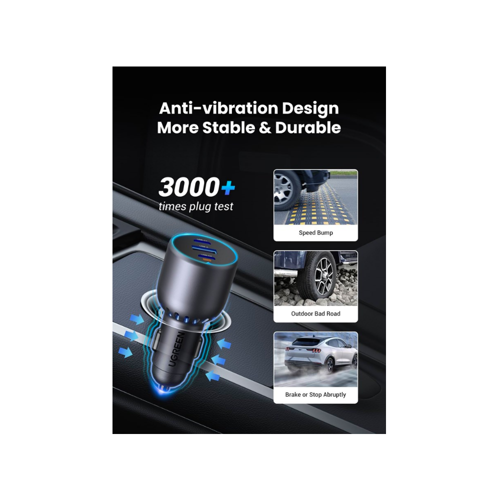 მანქანის დამტენი UGREEN EC703 (35024), 75W, Type-C, USB-A, Grey - Image 5