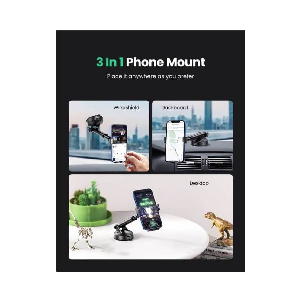 მობილურის დამჭერი UGREEN LP200 (60990B), Gravity Phone Holder With Suction Cup, Black - Image 6