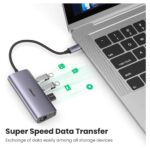 USB-C ჰაბი UGREEN 60718, Type-C, USB, RJ45, Micro USB, Grey - Image 4