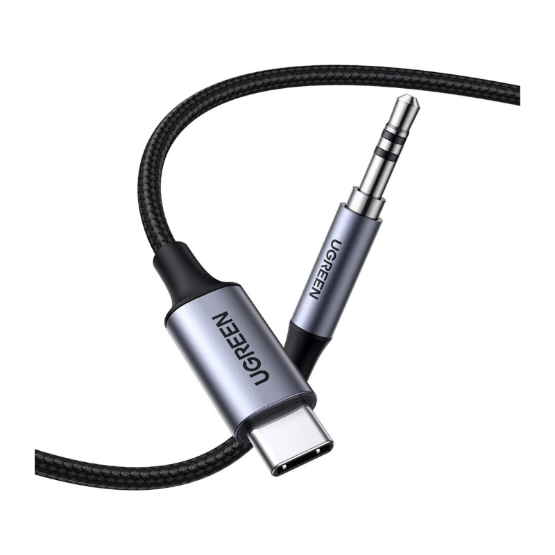 UGREEN 20192 აუდიო ადაპტერი UGREEN CM450 (20192), Type-C Male To 3.5mm Male Audio Cable With Chip, 1m, Black/Grey - Image 1