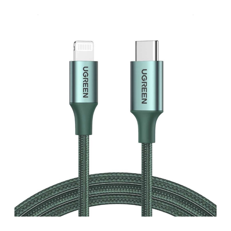 UGREEN 80564 USB კაბელი UGREEN US304 (80564), 87W, MFi, Type-C to Lightning, 1m, Midnight Green - Image 1