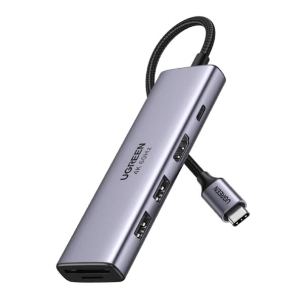 USB-C ჰაბი UGREEN CM511 (60384), 3xUSB 3.0, HDMI, TF/SD, PD, Gray
