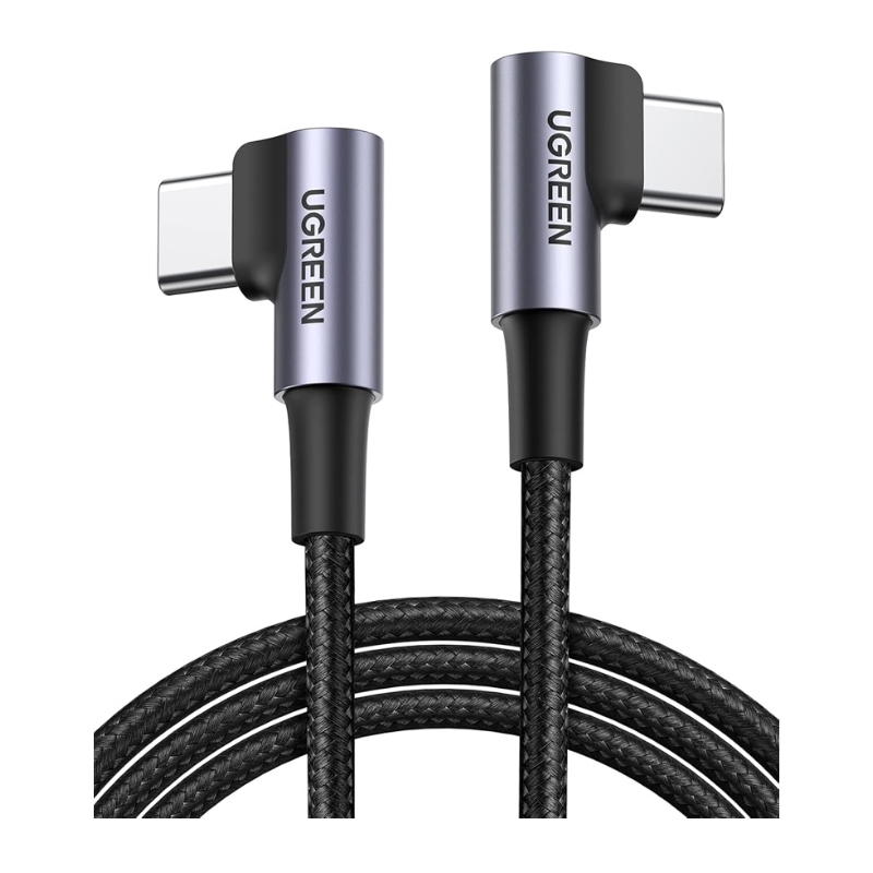 ugreen US323 USB კაბელი UGREEN US323 (70531), 60W, Right Angle type-C to type-C Angled, 2m, Black/Grey - Image 1