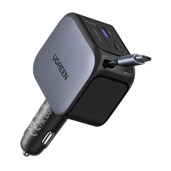 მანქანის დამტენი UGREEN EC604 (55910B) Nexode, 145W, Car Charger With Retractable Type-C Cable, Grey