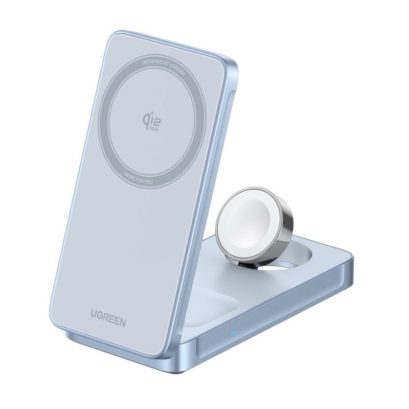 ugreen 55963 (1) უსადენო დამტენი UGREEN W757 (65901), MagFlow 25W, 3-in-1 Magnetic Wireless Charger, Blue - Image 1