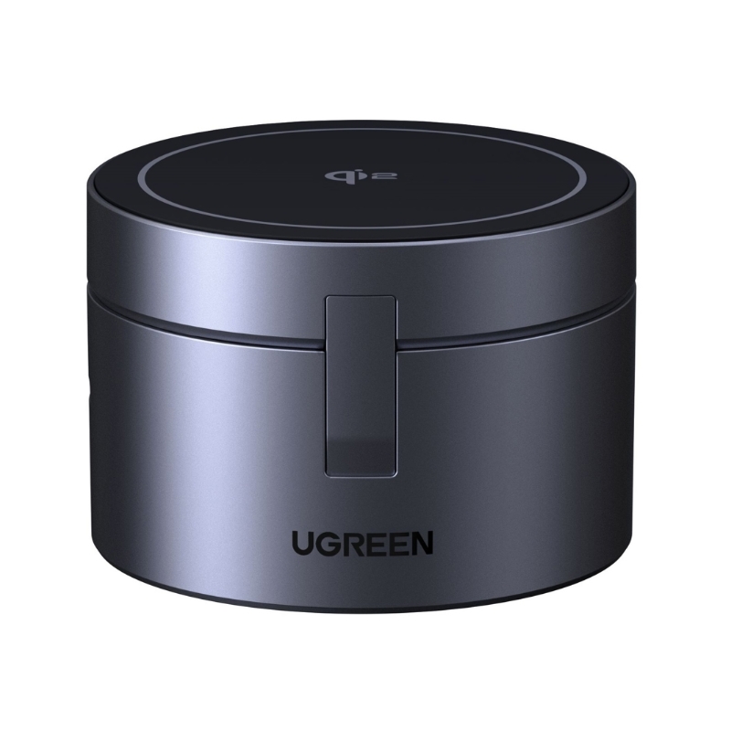 ugreen 65148 (3) უსადენო დამტენი UGREEN W712 (65148) Magflow Qi2.2, 15W, 3in1 Wireless Charger, Grey - Image 4