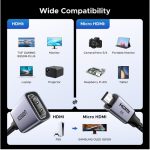 ადაპტერი UGREEN HD182 (65593), 8K Micro HDMI to HDMI Cable, 20cm, Grey/Black - Image 2