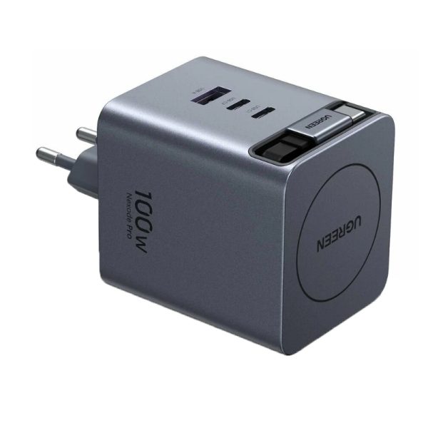 მობილურის დამტენი UGREEN X616 (65828), 100W, GaN Fast Charger with Retractable Cable, Grey
