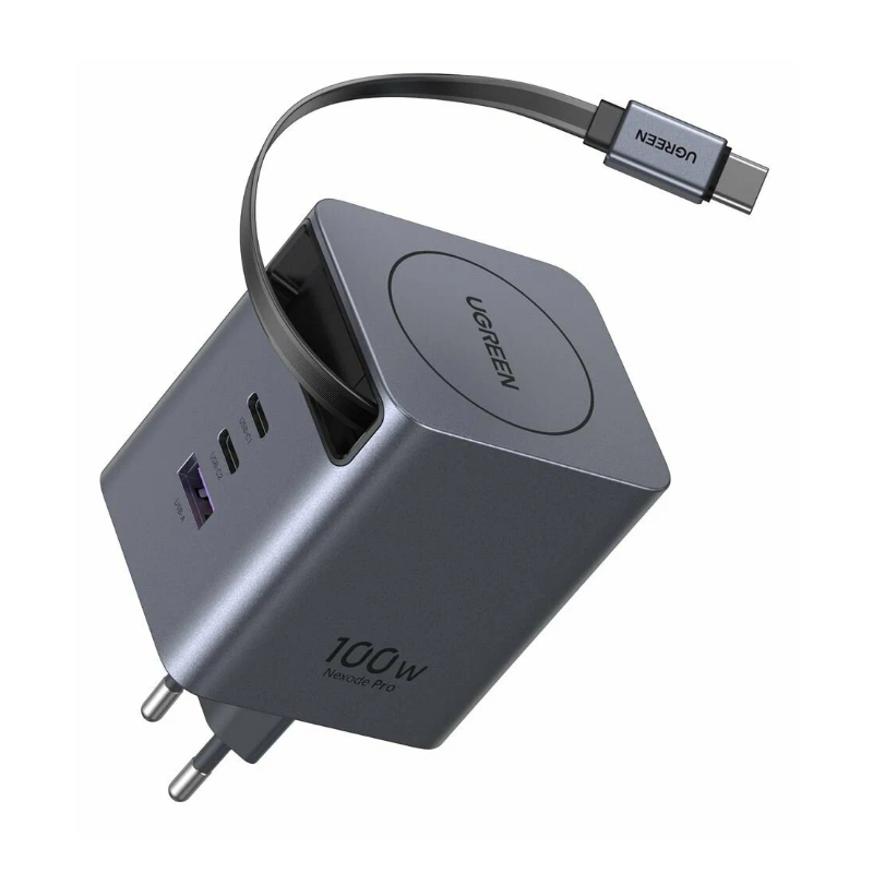 ugreen 65828 (8) მობილურის დამტენი UGREEN X616 (65828), 100W, GaN Fast Charger with Retractable Cable, Grey - Image 4