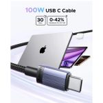 USB კაბელი UGREEN L528 (65832), 100W, Type-C to Type-C Cable, 1m, Grey/Black - Image 2