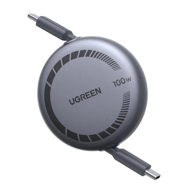 USB კაბელი UGREEN L531 (65905), 100W, Type-C to Type-C PD Fast Charging Retractable Cable, 1m, Grey/Black