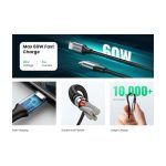 USB კაბელი UGREEN 50152 USB 2.0 C M/M Round Cable Nickel Plating Aluminum Shell 2m (Gray Black) - Image 5