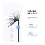 USB კაბელი UGREEN 50152 USB 2.0 C M/M Round Cable Nickel Plating Aluminum Shell 2m (Gray Black) - Image 4