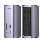 USB-C ჰაბი UGREEN CM555 (90325), Type-C Docking Station, HDMI, USB, Ethernet, SD/TF, 3.5mm, Gray