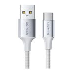 USB კაბელი UGREEN US288 (60131), USB-A 2.0 to Type-C Cable Nickel Plating Aluminum Braid, 1m, White