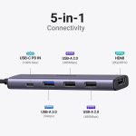 USB-C ჰაბი UGREEN CM478 (15495) Revodok 105, Type-C, USB, HDMI, PD, Hub, Grey - Image 2